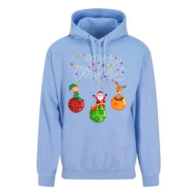 Santa Reindeer Elf Merry Christmas Lights Ornaments Balls  Unisex Surf Hoodie