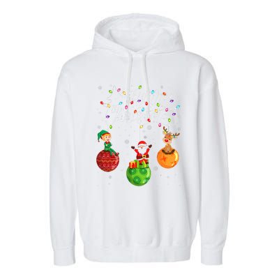 Santa Reindeer Elf Merry Christmas Lights Ornaments Balls  Garment-Dyed Fleece Hoodie