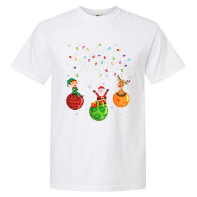 Santa Reindeer Elf Merry Christmas Lights Ornaments Balls  Garment-Dyed Heavyweight T-Shirt