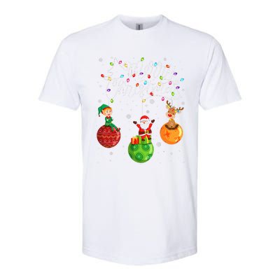 Santa Reindeer Elf Merry Christmas Lights Ornaments Balls  Softstyle CVC T-Shirt