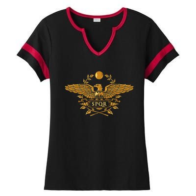 Spqr Roman Empire Gold Eagle Vintage History Ladies Halftime Notch Neck Tee