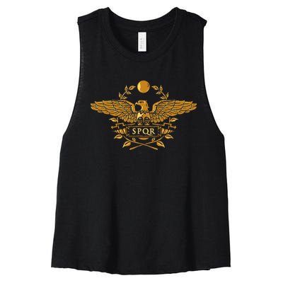 Spqr Roman Empire Gold Eagle Vintage History Women's Racerback Cropped Tank