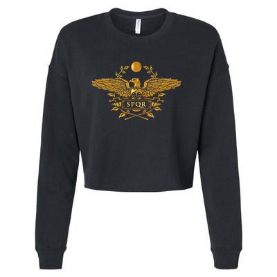 Spqr Roman Empire Gold Eagle Vintage History Cropped Pullover Crew