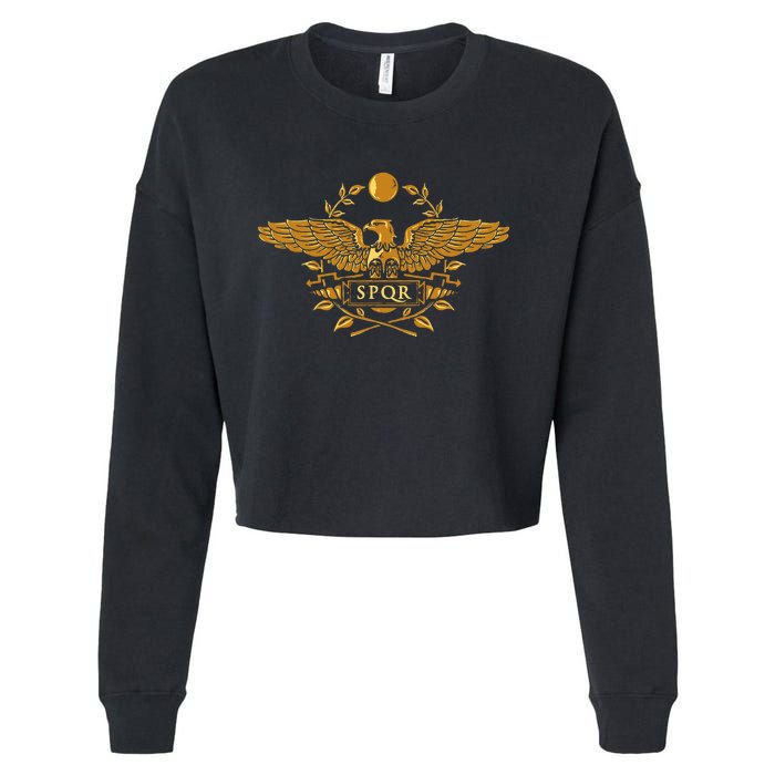 Spqr Roman Empire Gold Eagle Vintage History Cropped Pullover Crew