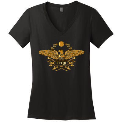 Spqr Roman Empire Gold Eagle Vintage History Women's V-Neck T-Shirt