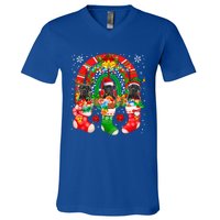 Santa Reindeer Elf Cane Corso Dogs In Xmas Socks Rainbow Gift V-Neck T-Shirt