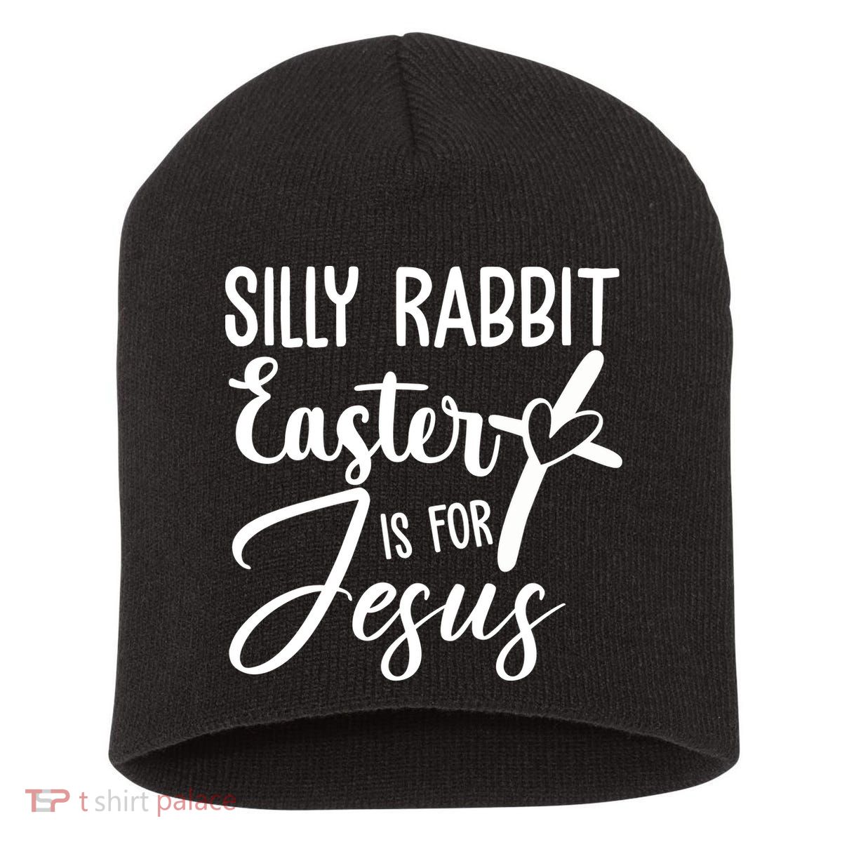 Silly Rabbit Easter Is For Jesus Cross Short Acrylic Beanie