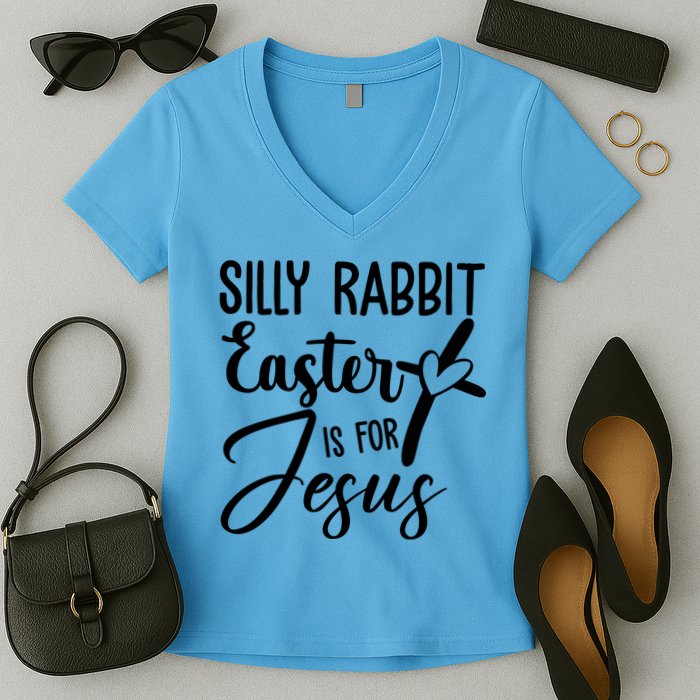 Silly Rabbit Easter Is For Jesus Cross Women's V-Neck T-Shirt