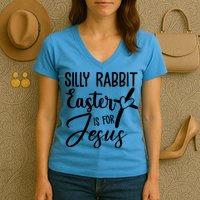 Silly Rabbit Easter Is For Jesus Cross Women's V-Neck T-Shirt
