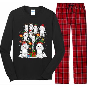 Santa Reindeer Elf Poodles On Christmas Tree Matching Owner Gift Long Sleeve Pajama Set