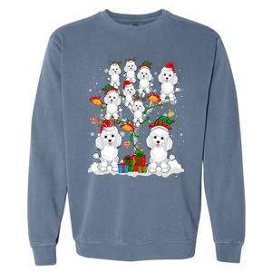 Santa Reindeer Elf Poodles On Christmas Tree Matching Owner Gift Garment-Dyed Sweatshirt