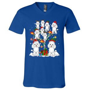 Santa Reindeer Elf Poodles On Christmas Tree Matching Owner Gift V-Neck T-Shirt