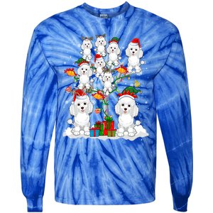 Santa Reindeer Elf Poodles On Christmas Tree Matching Owner Gift Tie-Dye Long Sleeve Shirt