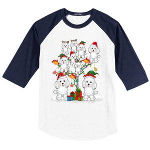 Santa Reindeer Elf Poodles On Christmas Tree Matching Owner Gift Baseball Sleeve Shirt