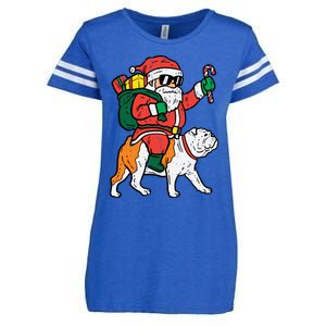 Santa Riding English Bulldog Christmas Xmas Gift Enza Ladies Jersey Football T-Shirt