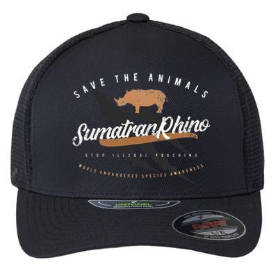 Sumatran Rhino Endangered Animals Flexfit Unipanel Trucker Cap