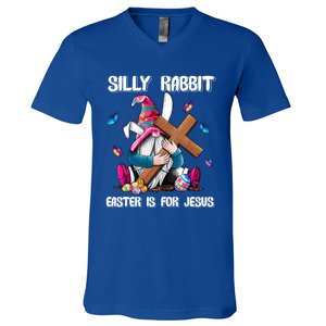 Silly Rabbit Easter Is For Jesus Gnome Easter Day Great Gift V-Neck T-Shirt