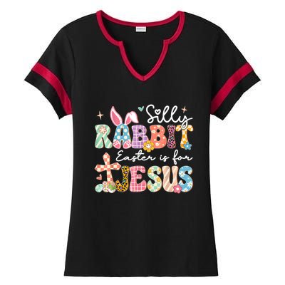 Silly Rabbit Easter Is For Jesus Cute Bunny Christian Faith Ladies Halftime Notch Neck Tee