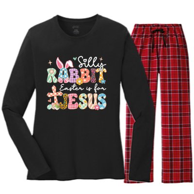 Silly Rabbit Easter Is For Jesus Cute Bunny Christian Faith Women's Long Sleeve Flannel Pajama Set 