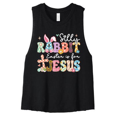 Silly Rabbit Easter Is For Jesus Cute Bunny Christian Faith Women's Racerback Cropped Tank