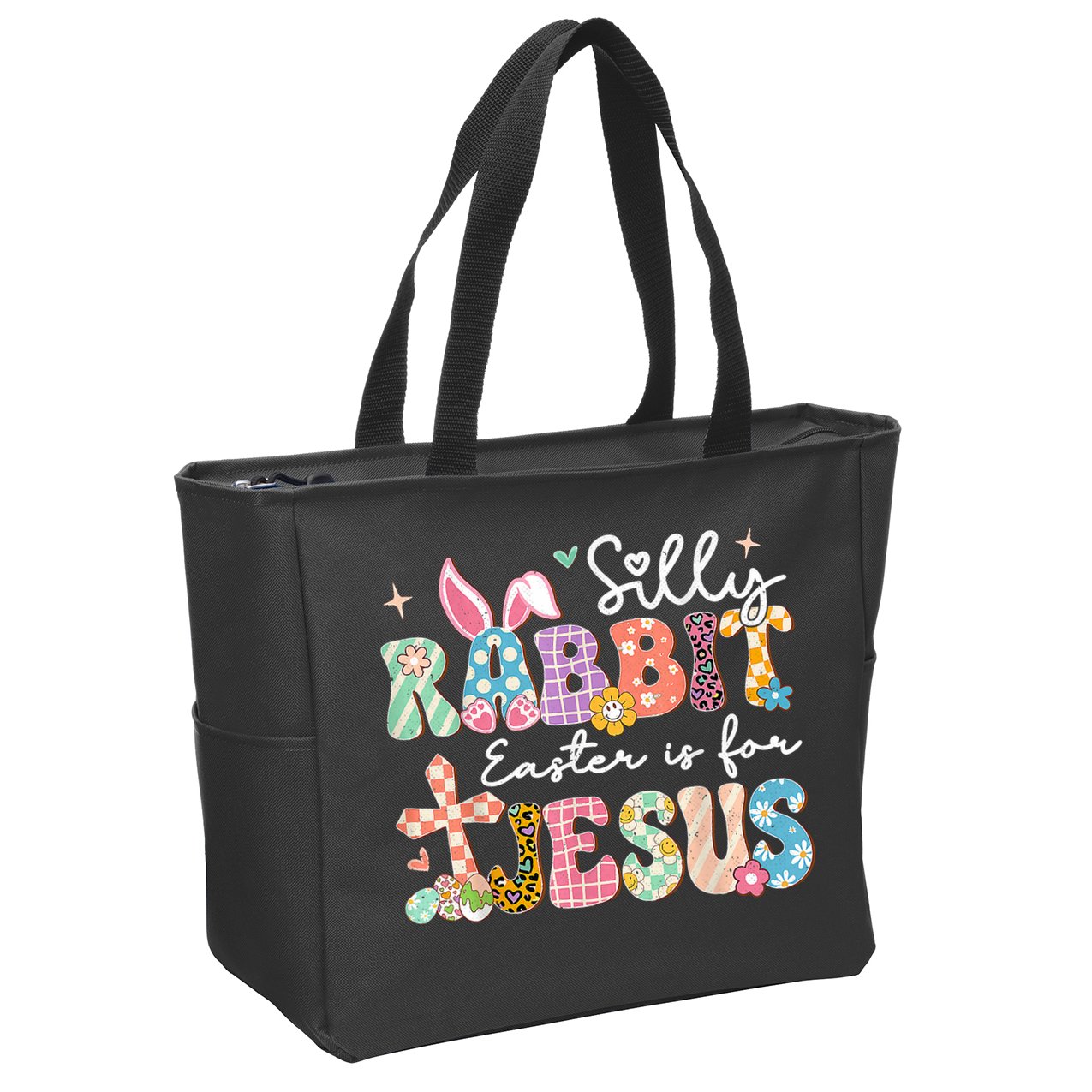 Silly Rabbit Easter Is For Jesus Cute Bunny Christian Faith Zip Tote Bag