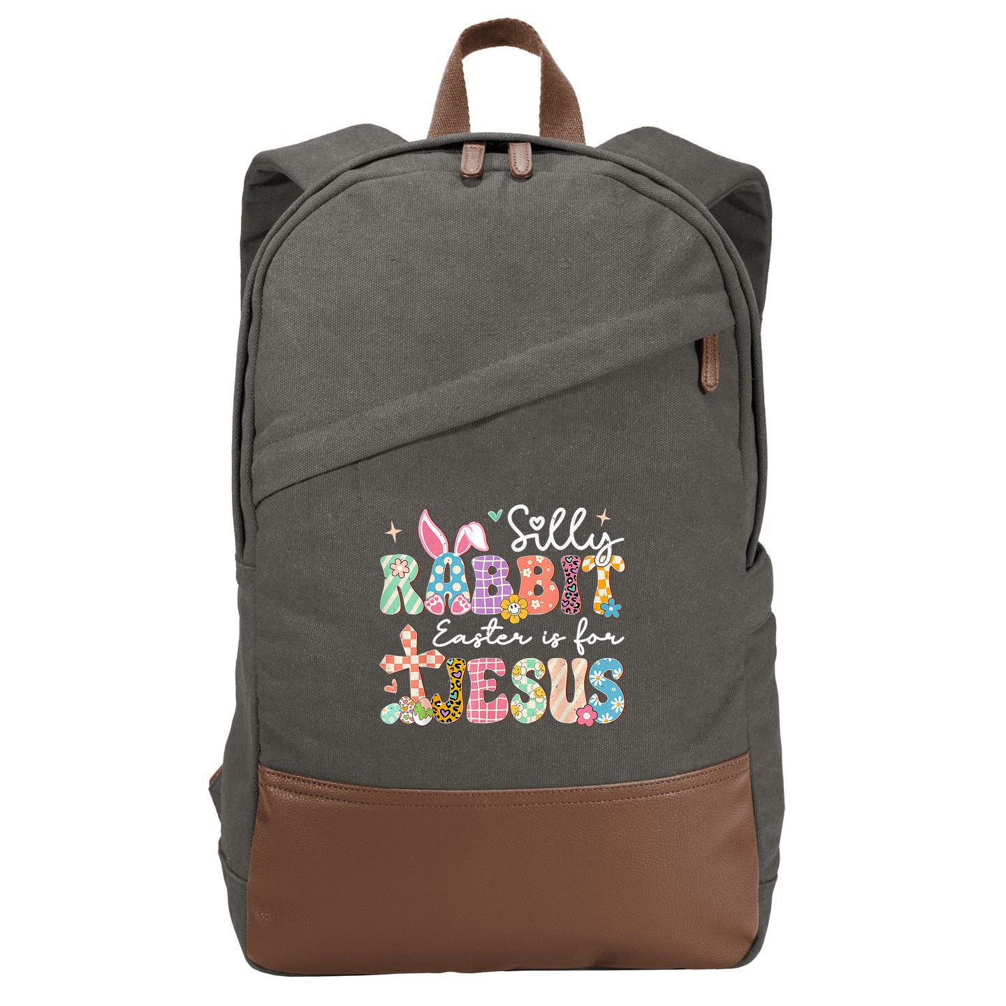 Silly Rabbit Easter Is For Jesus Cute Bunny Christian Faith Cotton Canvas Backpack