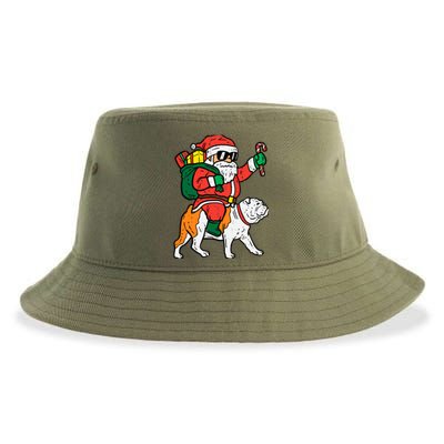 Santa Riding English Bulldog Christmas Xmas Sustainable Bucket Hat