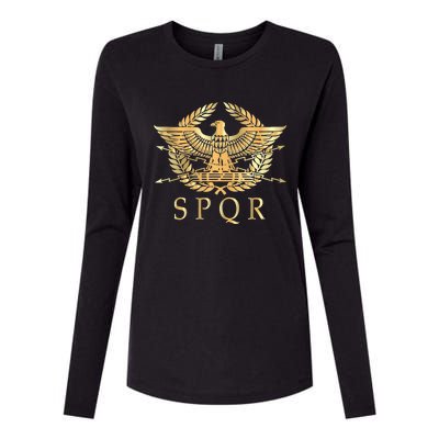 Spqr Roman Empire Standard Eagle Emblem Vintage Gold Shield Womens Cotton Relaxed Long Sleeve T-Shirt