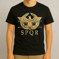 Spqr Roman Empire Standard Eagle Emblem Vintage Gold Shield T-Shirt