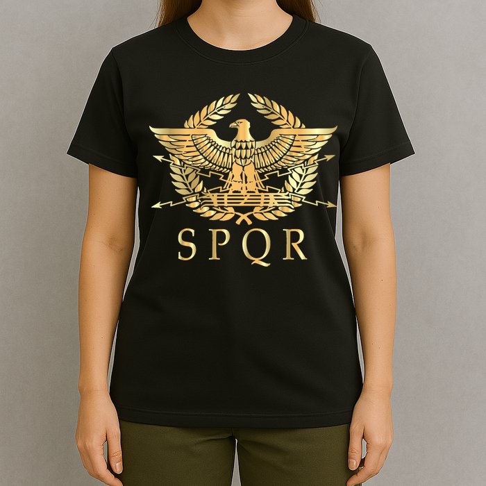 Spqr Roman Empire Standard Eagle Emblem Vintage Gold Shield T-Shirt