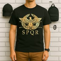 Spqr Roman Empire Standard Eagle Emblem Vintage Gold Shield T-Shirt