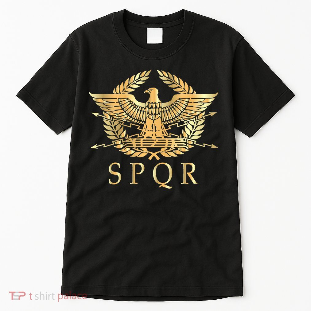 Spqr Roman Empire Standard Eagle Emblem Vintage Gold Shield Tall T-Shirt
