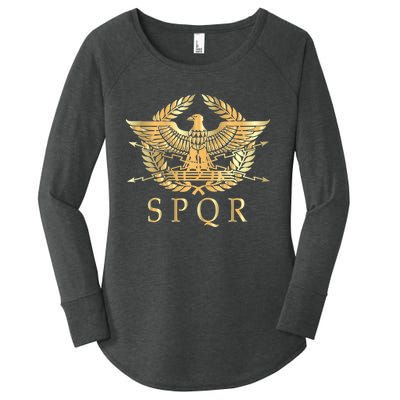 Spqr Roman Empire Standard Eagle Emblem Vintage Gold Shield Women's Perfect Tri Tunic Long Sleeve Shirt