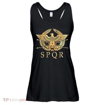 Spqr Roman Empire Standard Eagle Emblem Vintage Gold Shield Ladies Essential Flowy Tank