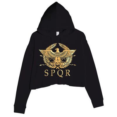 Spqr Roman Empire Standard Eagle Emblem Vintage Gold Shield Crop Fleece Hoodie