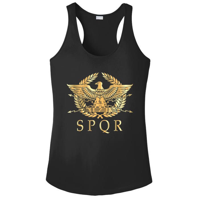 Spqr Roman Empire Standard Eagle Emblem Vintage Gold Shield Ladies PosiCharge Competitor Racerback Tank