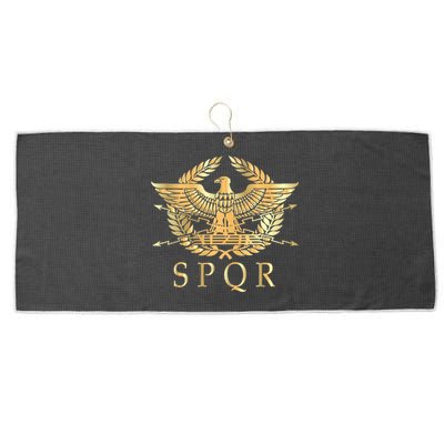 Spqr Roman Empire Standard Eagle Emblem Vintage Gold Shield Large Microfiber Waffle Golf Towel