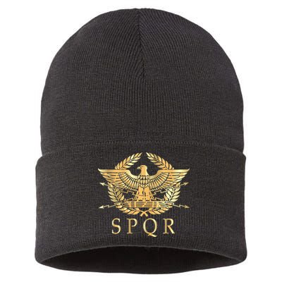 Spqr Roman Empire Standard Eagle Emblem Vintage Gold Shield Sustainable Knit Beanie