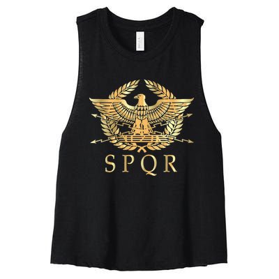 Spqr Roman Empire Standard Eagle Emblem Vintage Gold Shield Women's Racerback Cropped Tank