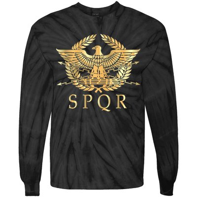Spqr Roman Empire Standard Eagle Emblem Vintage Gold Shield Tie-Dye Long Sleeve Shirt