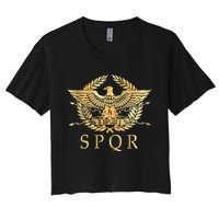 Spqr Roman Empire Standard Eagle Emblem Vintage Gold Shield Women's Crop Top Tee