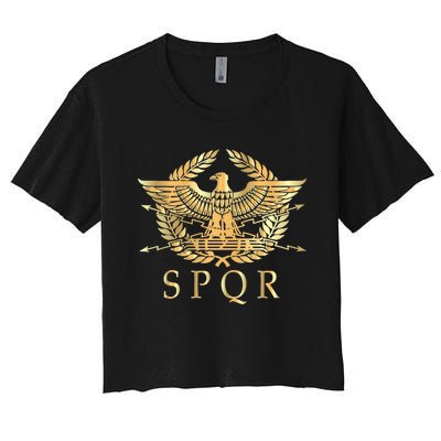 Spqr Roman Empire Standard Eagle Emblem Vintage Gold Shield Women's Crop Top Tee