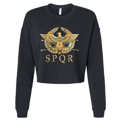 Spqr Roman Empire Standard Eagle Emblem Vintage Gold Shield Cropped Pullover Crew