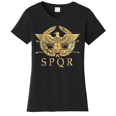 Spqr Roman Empire Standard Eagle Emblem Vintage Gold Shield Women's T-Shirt