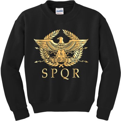 Spqr Roman Empire Standard Eagle Emblem Vintage Gold Shield Kids Sweatshirt