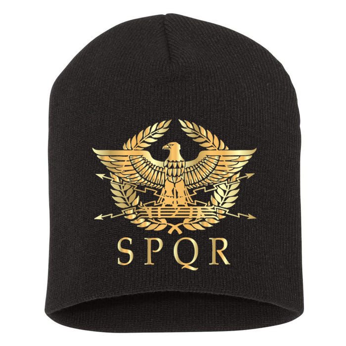 Spqr Roman Empire Standard Eagle Emblem Vintage Gold Shield Short Acrylic Beanie