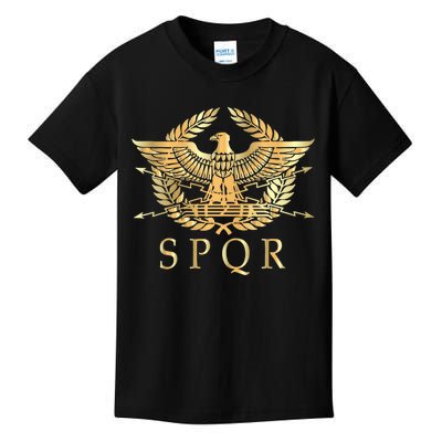 Spqr Roman Empire Standard Eagle Emblem Vintage Gold Shield Kids T-Shirt