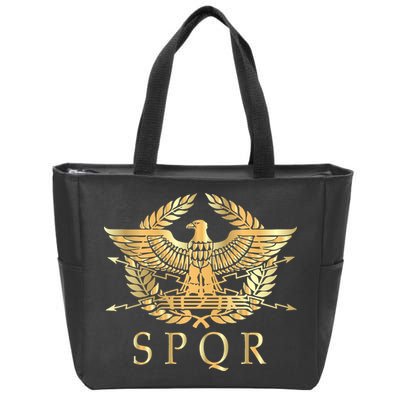 Spqr Roman Empire Standard Eagle Emblem Vintage Gold Shield Zip Tote Bag