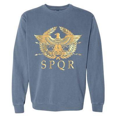 Spqr Roman Empire Standard Eagle Emblem Vintage Gold Shield Garment-Dyed Sweatshirt