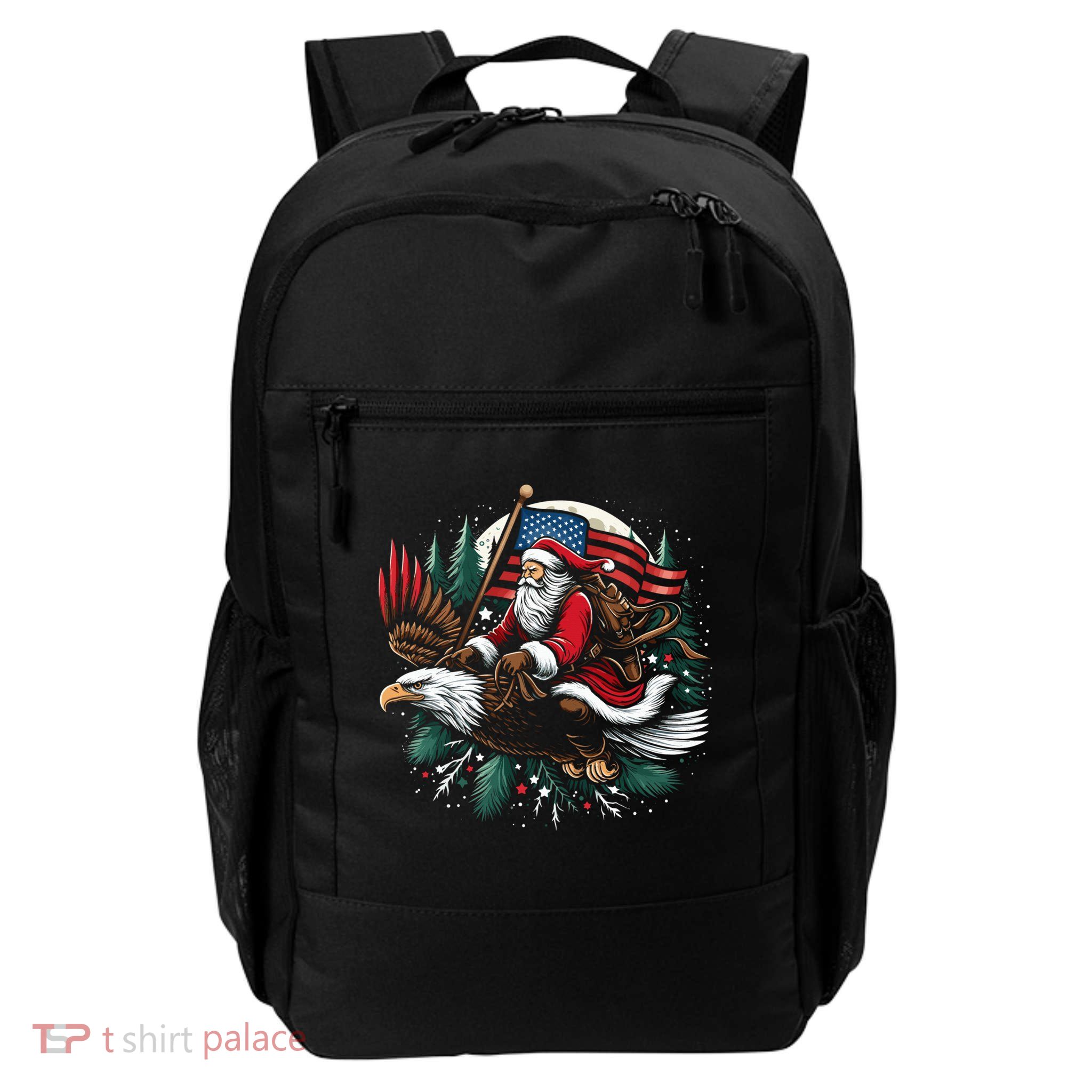 Santa Riding Eagle Usa Flag Christmas Backpack